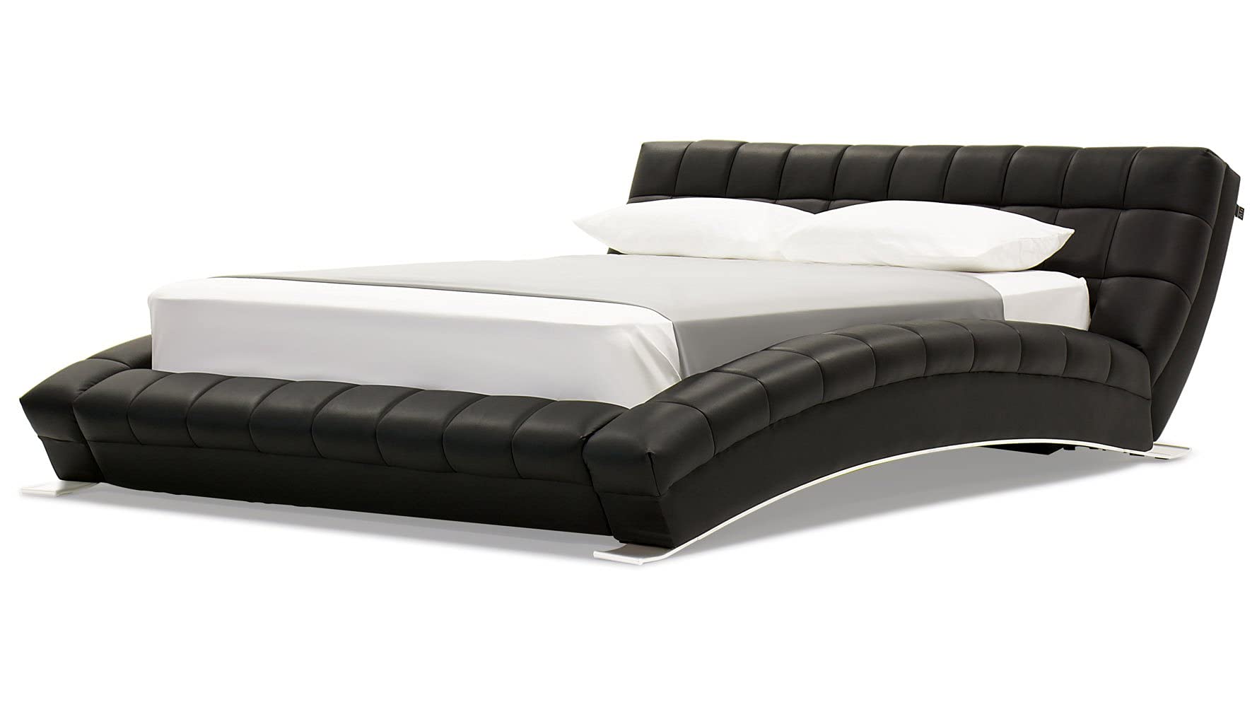 Modern Adonis Black Tufted Genuine Leather Platform Bed - King
