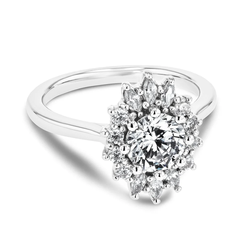 Katy Round Lab Grown Diamond Sunburst Halo Engagement Ring