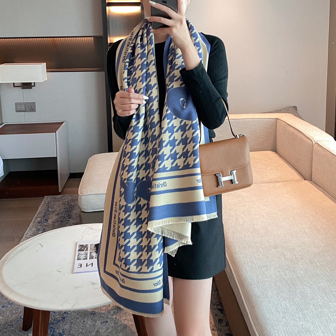 Dior Houndstooth Scarf Blue and Pink product images