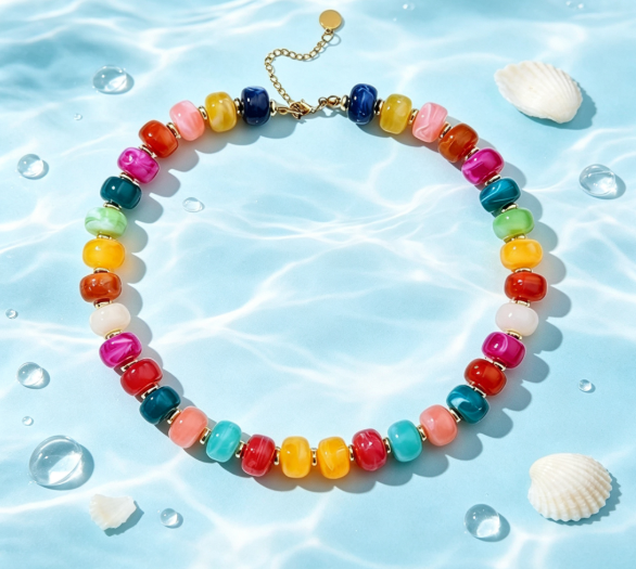 Vibrant Multicolor Chunky Beaded Necklace Boho Holiday Party Jewelry for Women