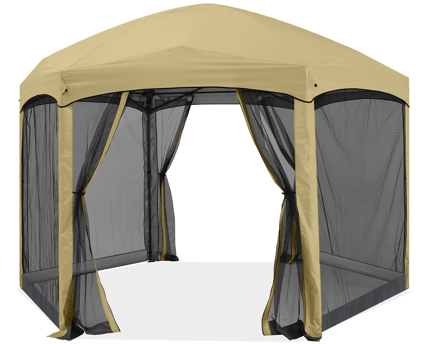Pop Up Gazebo 6 Sided Screened Canopy Tent Screen House(Beige)