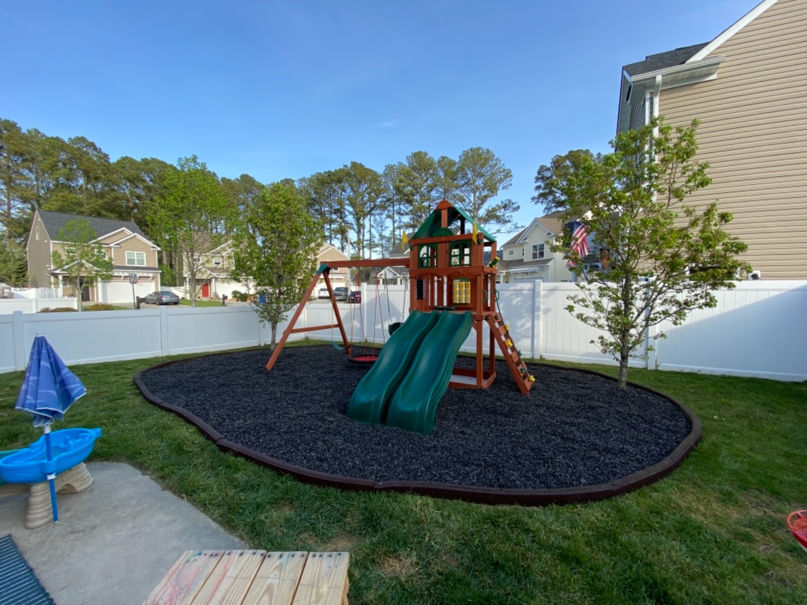 Deluxe Wooden Swing Set with Vinyl Canopy Roof