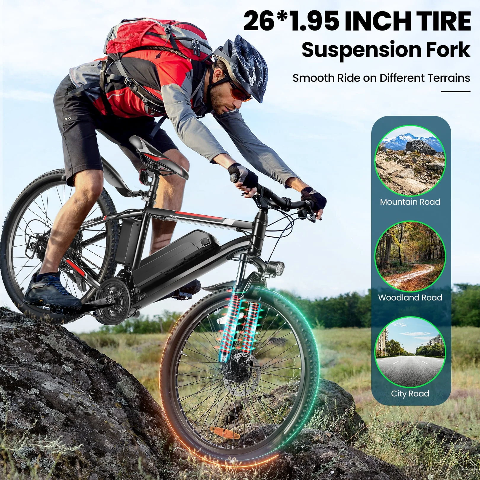 Gocio 26in Electric Mountain Bike, 500W, 375Wh, 21-Speed