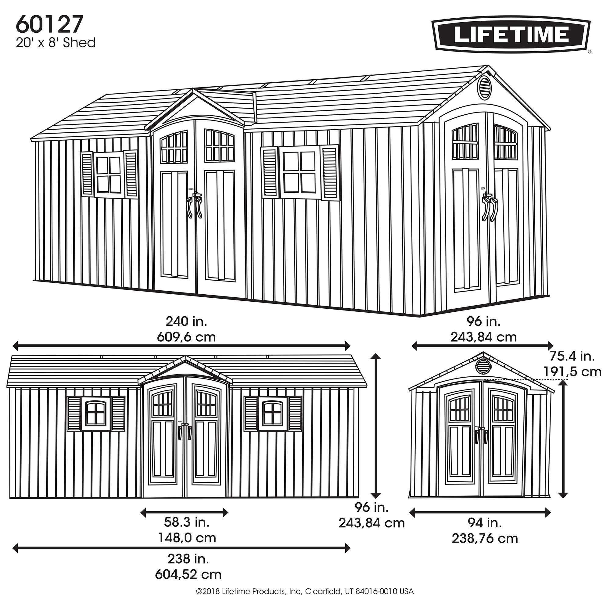 20 ft. W x 8 ft. D Plastic Storage Shed