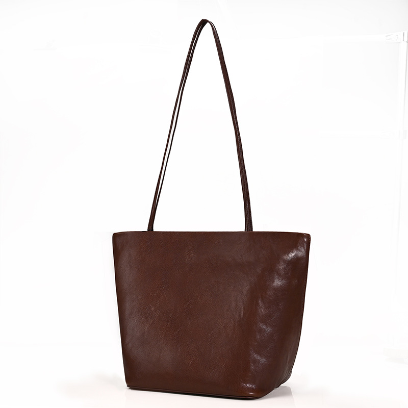 Minimalist Dark Brown Leather Tote Bag
