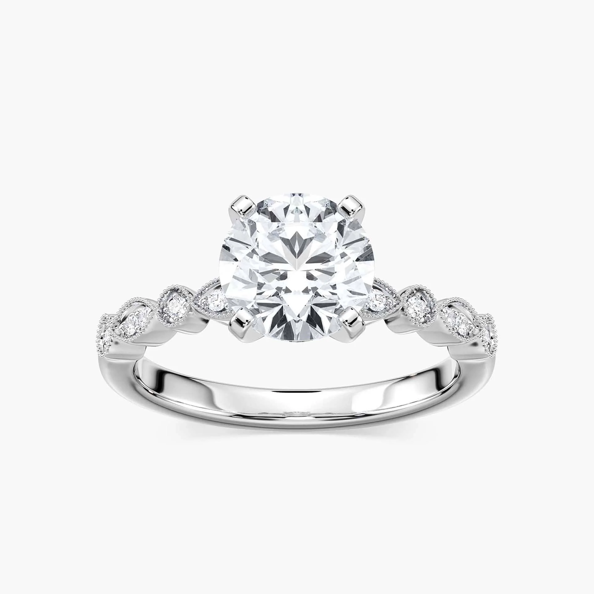 Victoria Lab Grown Diamond Vintage Milgrain Side Stone Engagement Ring