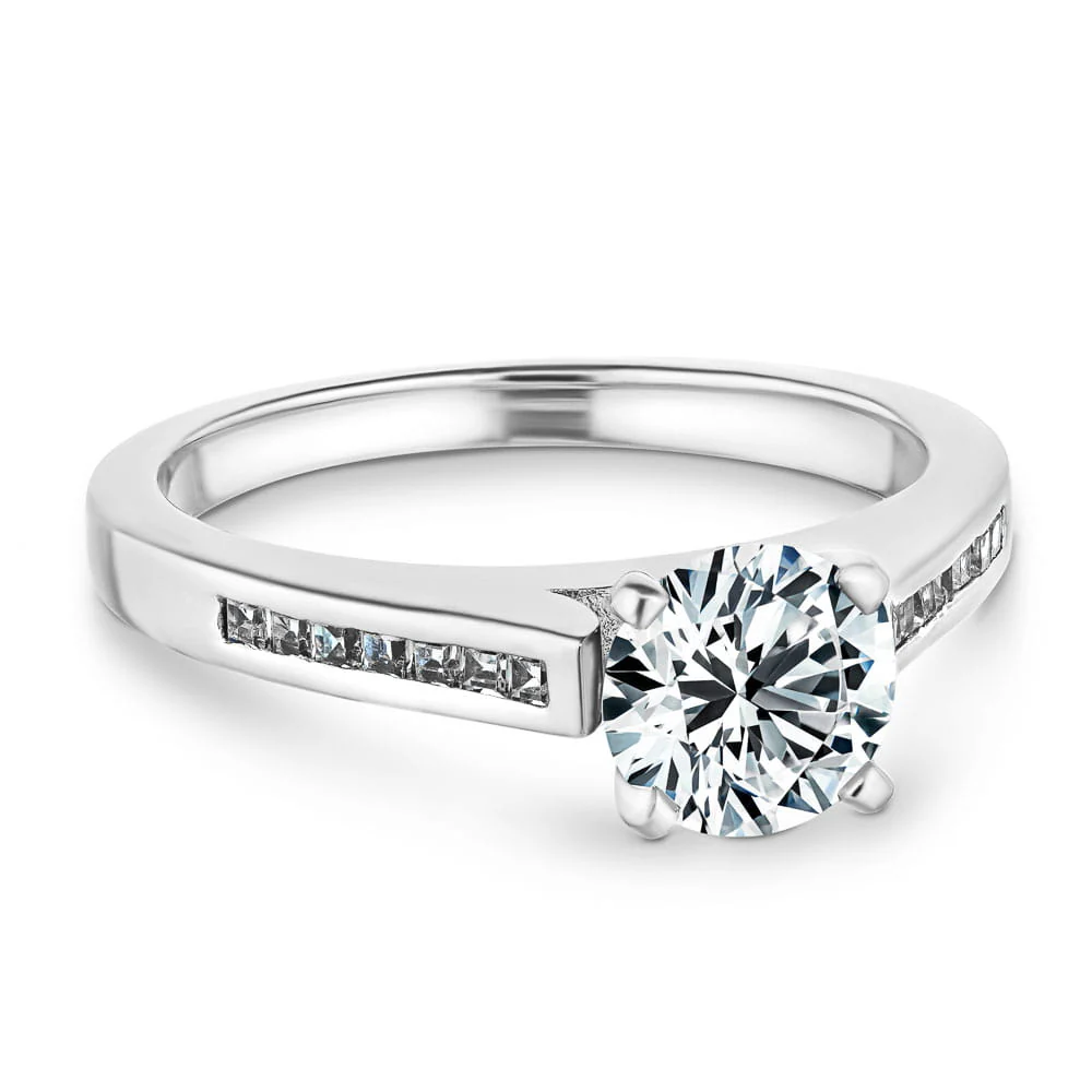 Hazel Round Lab Grown Diamond Channel Set Side Stone Engagement Ring