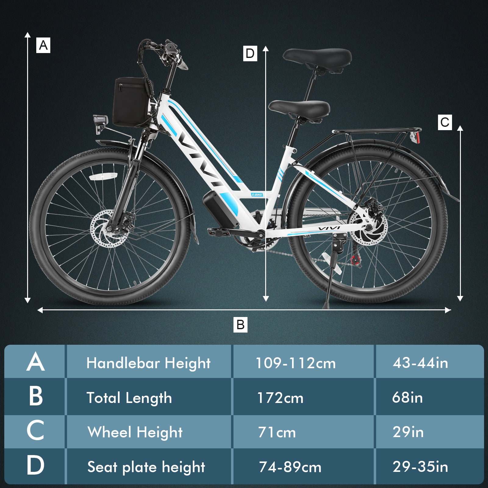 Vivi 26in Step-Through Electric Cruiser Bike, 500W, 48V