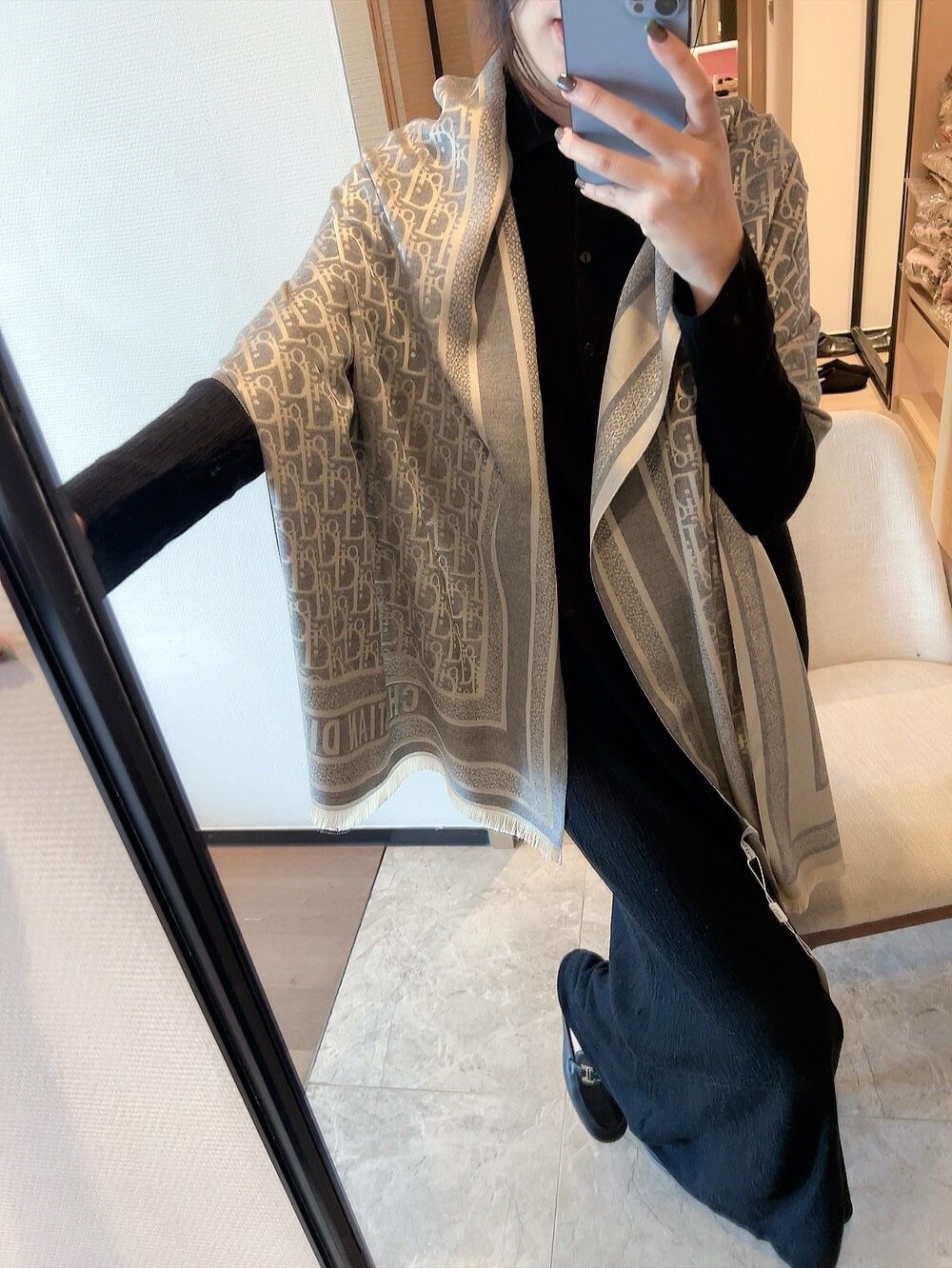 Dior Oblique Scarf Beige and Green 65 x 180 cm product images