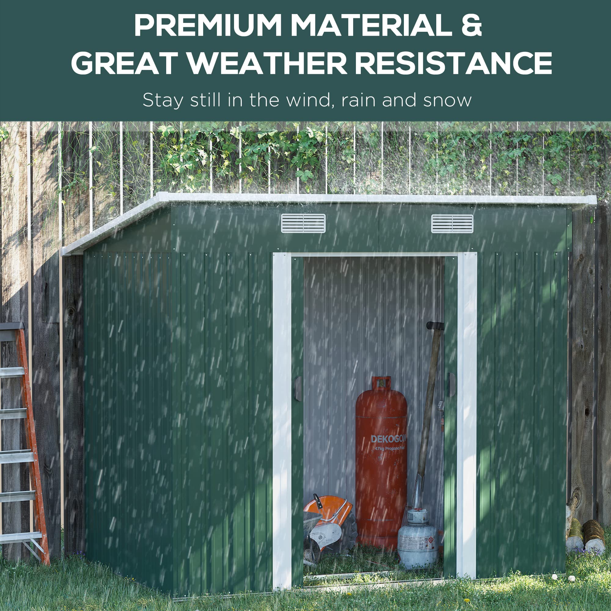 7'x 4' metal storage lockable shed tool storage unit, green