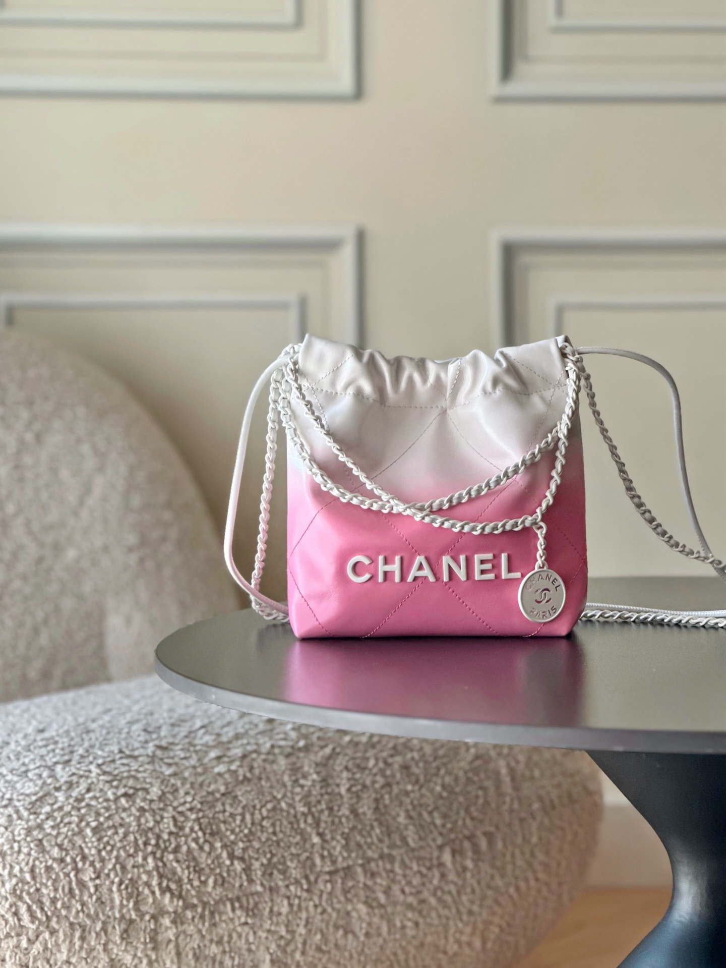 Chanel Drawstring Logo Bag Pink