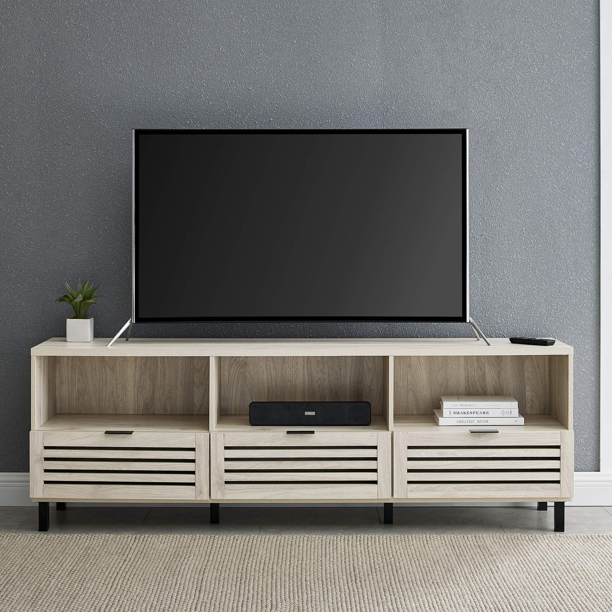 Modern Slatted Wood TV Stand for TV's up to 80
