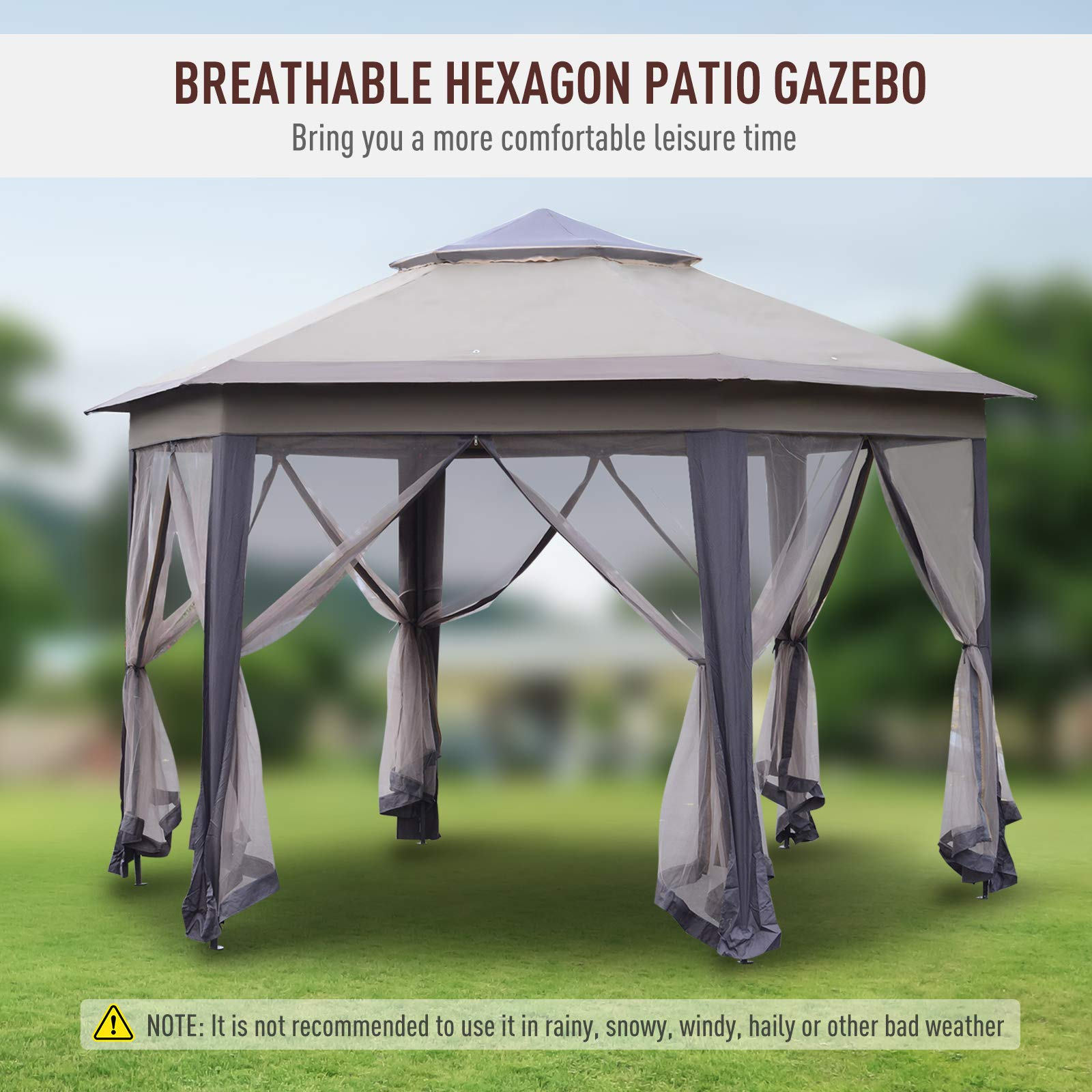 13' x 13' Pop-Up Double Roof Six-Sided Pavilion with Sheltering
