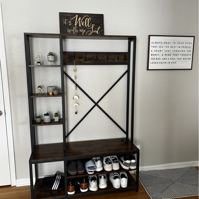 Emelyne 47.2'' Wide Iron Hall Tree with Bench and Shoe Storage