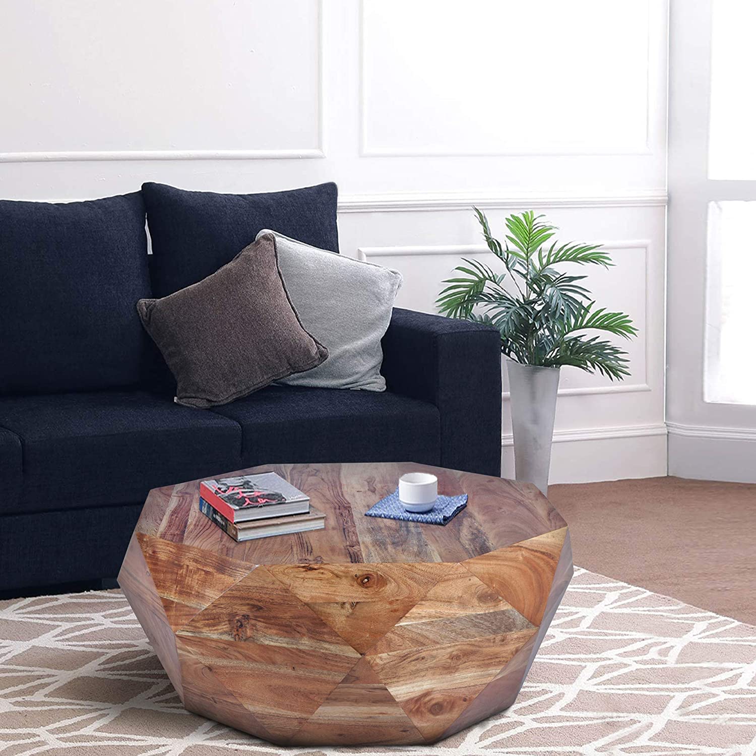 Diamond Shape Acacia Wood Coffee Table with Smooth Top