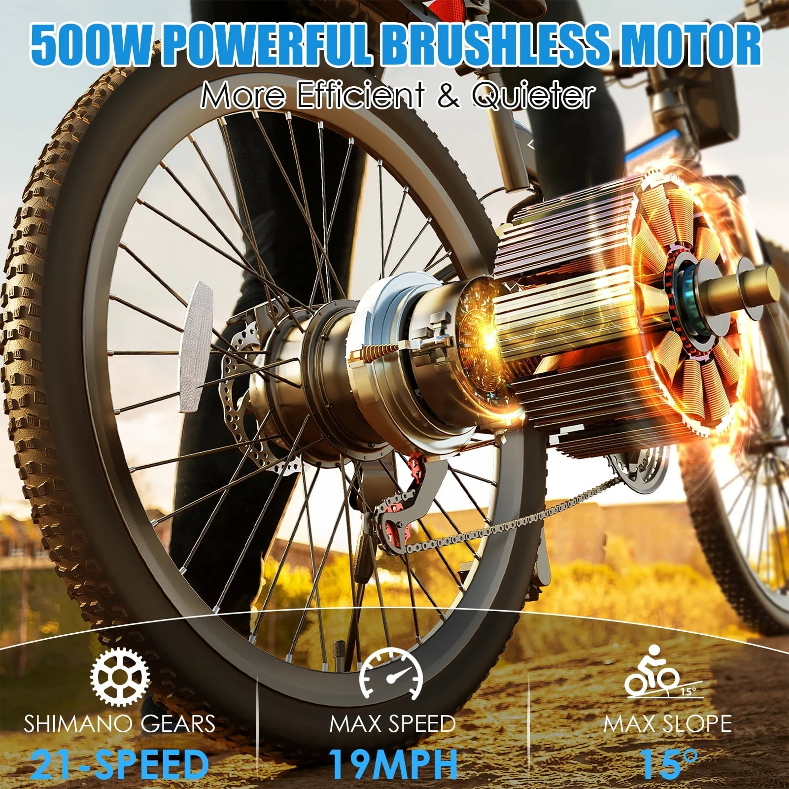 Elifine 26in Folding Electric Mountain Bike, 500W, 48V 7.8Ah