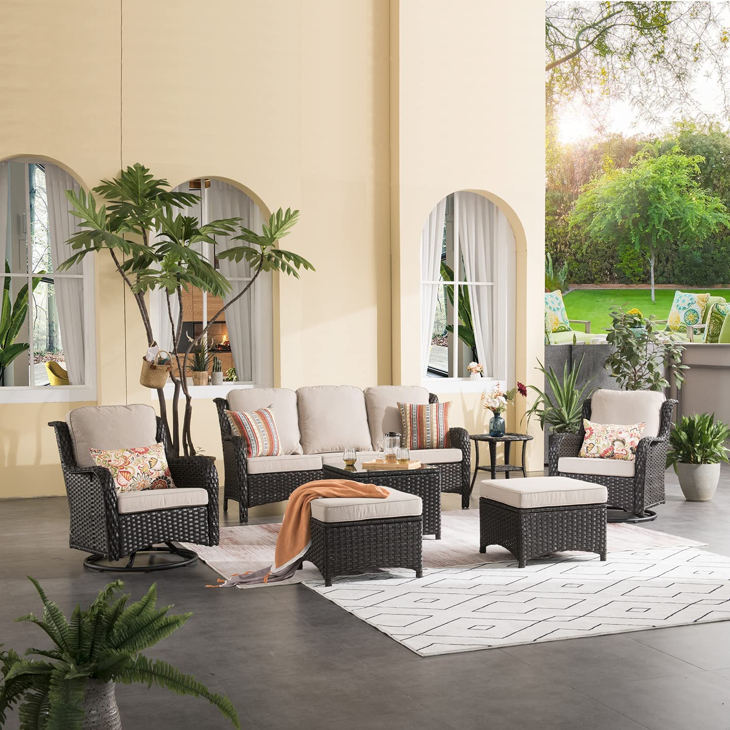 Patio Furniture Sets 7 Pieces Furniture All Weather Wicker