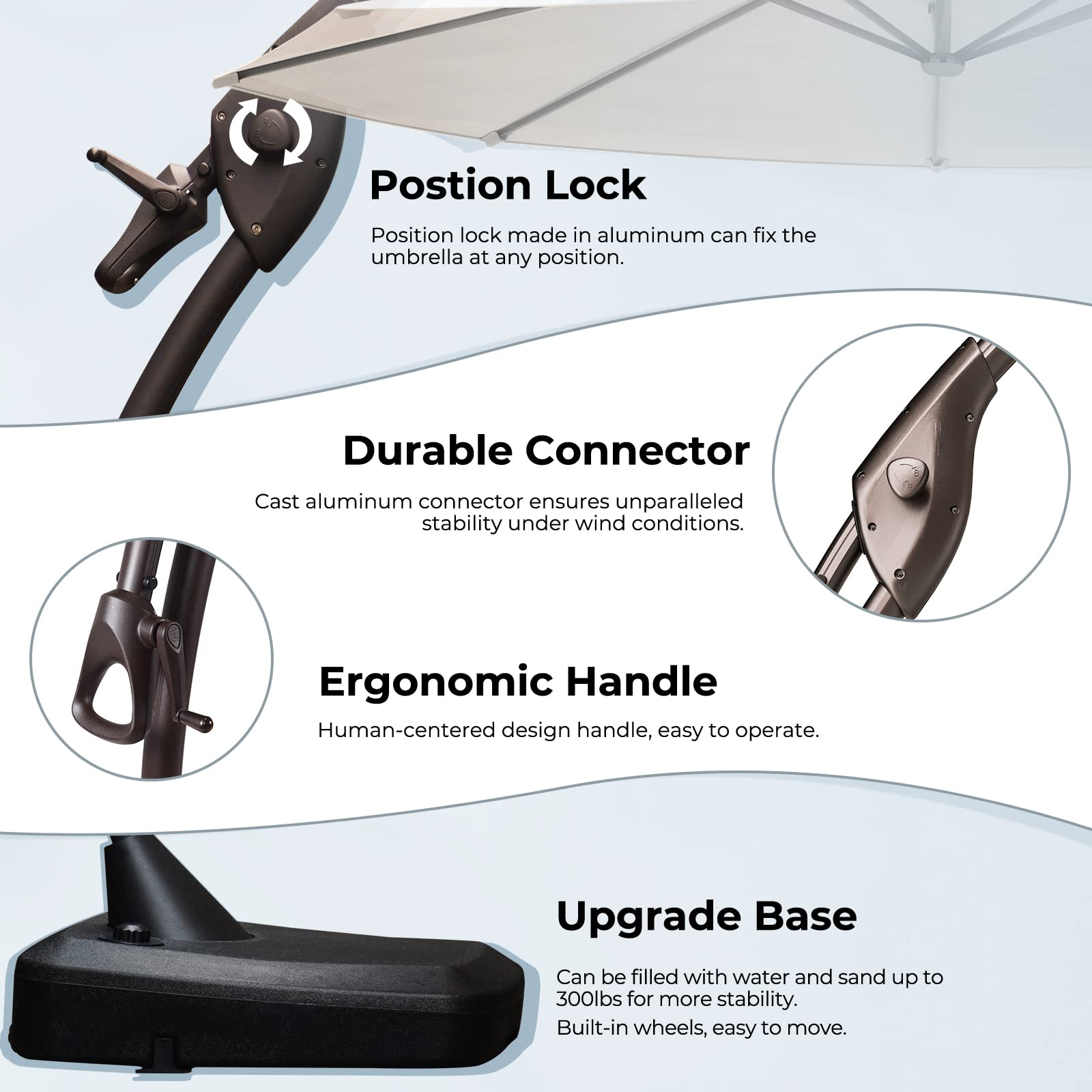 12 FT SUNBRELLA Deluxe NAPOLI Curvy Offset Umbrella with Base