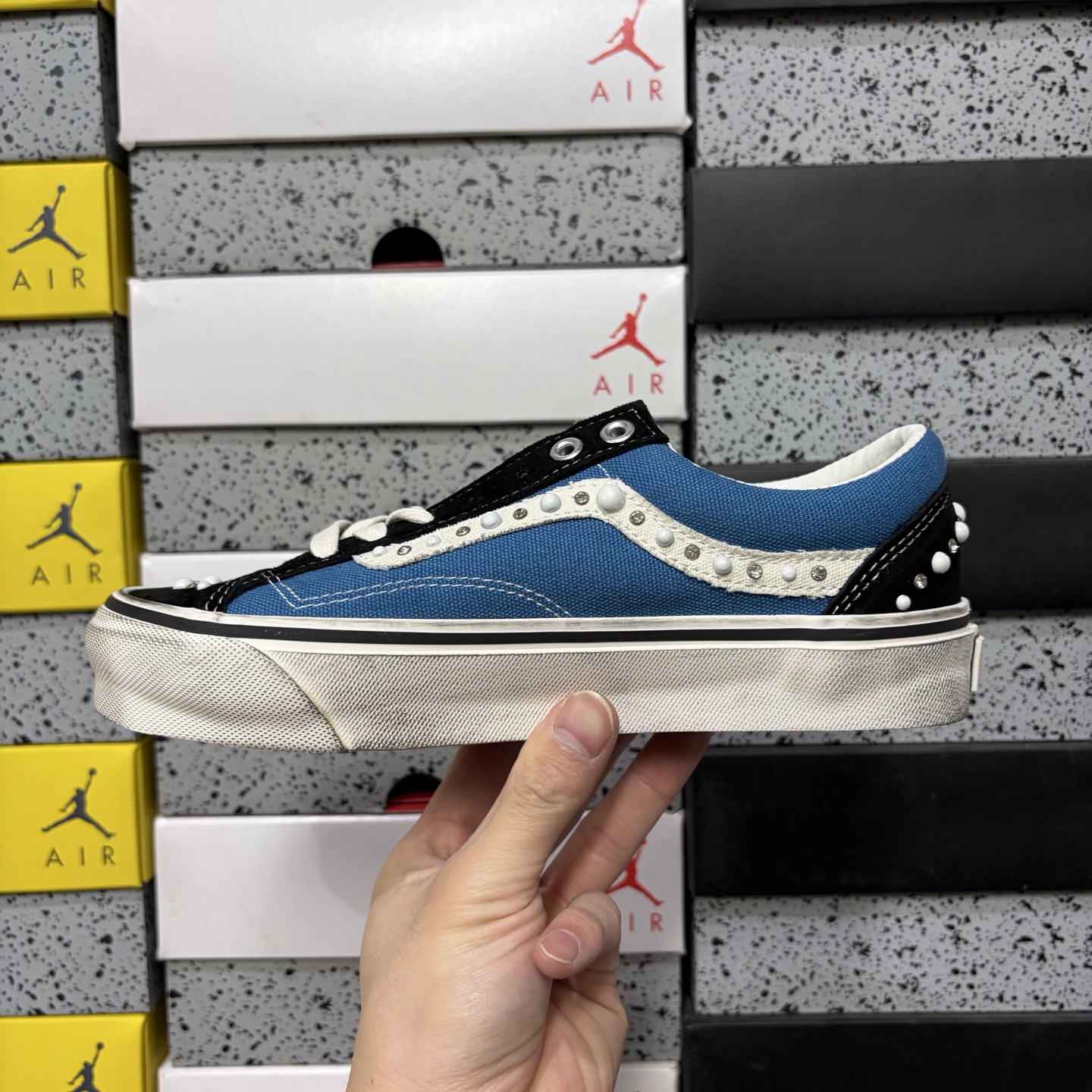 Vans Old Skool Blue Black Vintage Pearl Stud