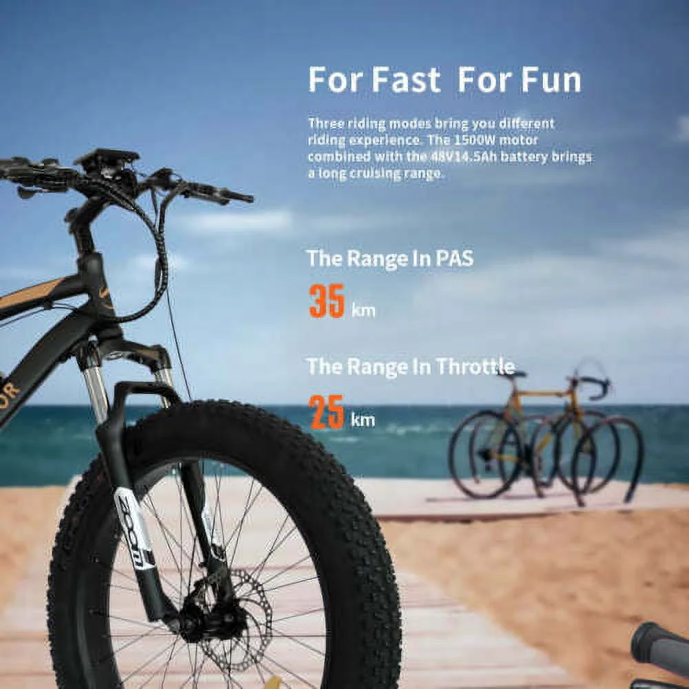 Aostirmotor 26in Fat Tire Electric Mountain Bike, 749W, Black