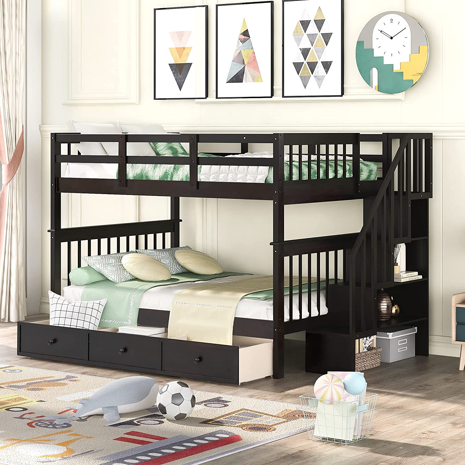 Full Over Full Bunk Bed with Shelves