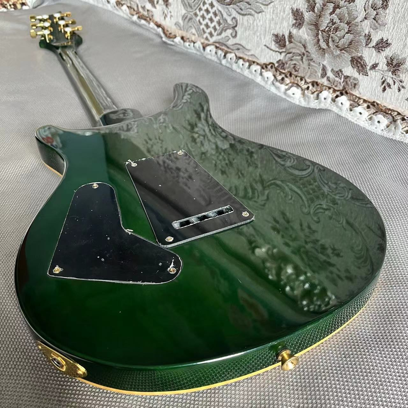 Electric Guitar Abalone Dragon Inlay Gold Bridge Dark Green Burst Maple 6strings