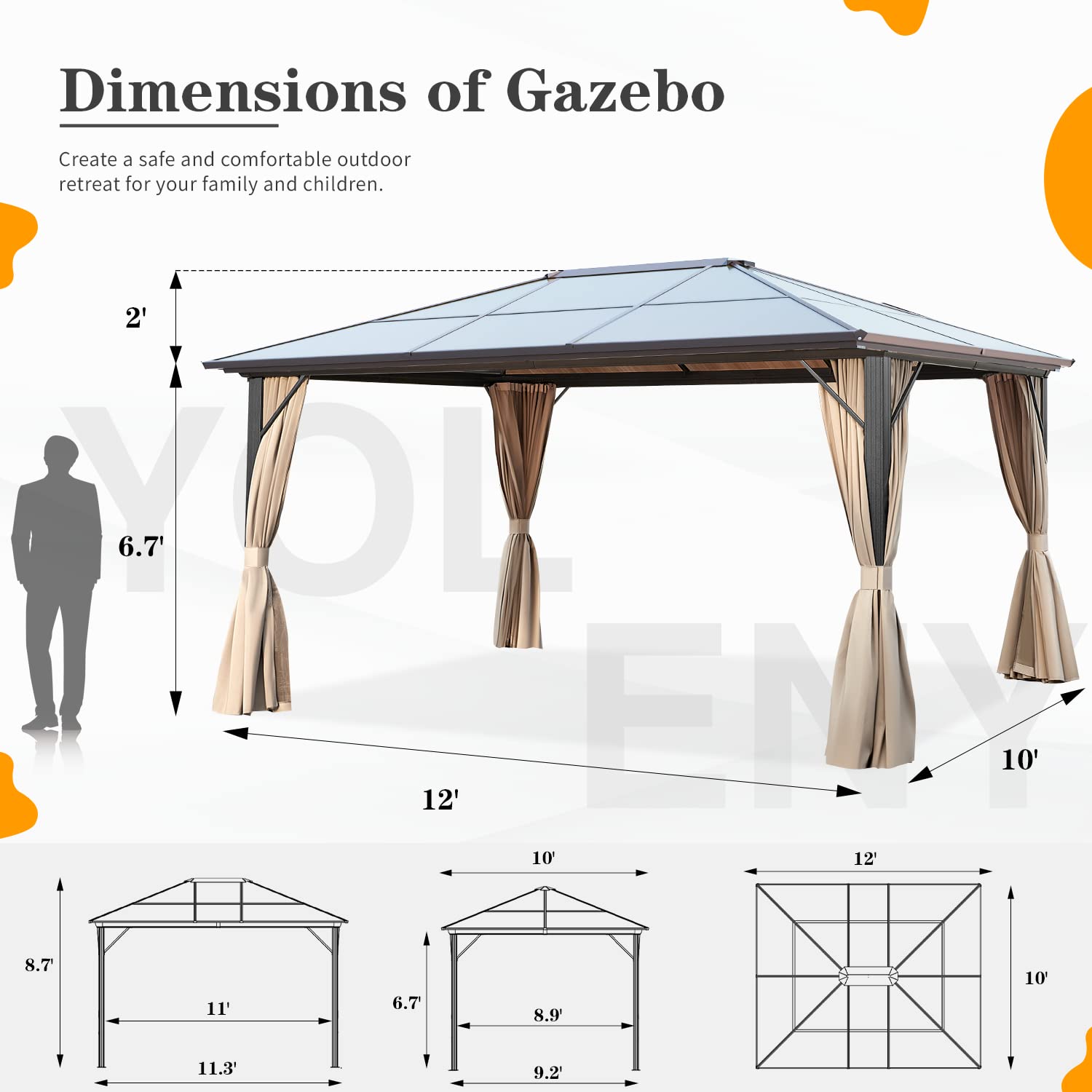 Hardtop Polycarbonate Gazebo Canopy Curtains Aluminum Frame