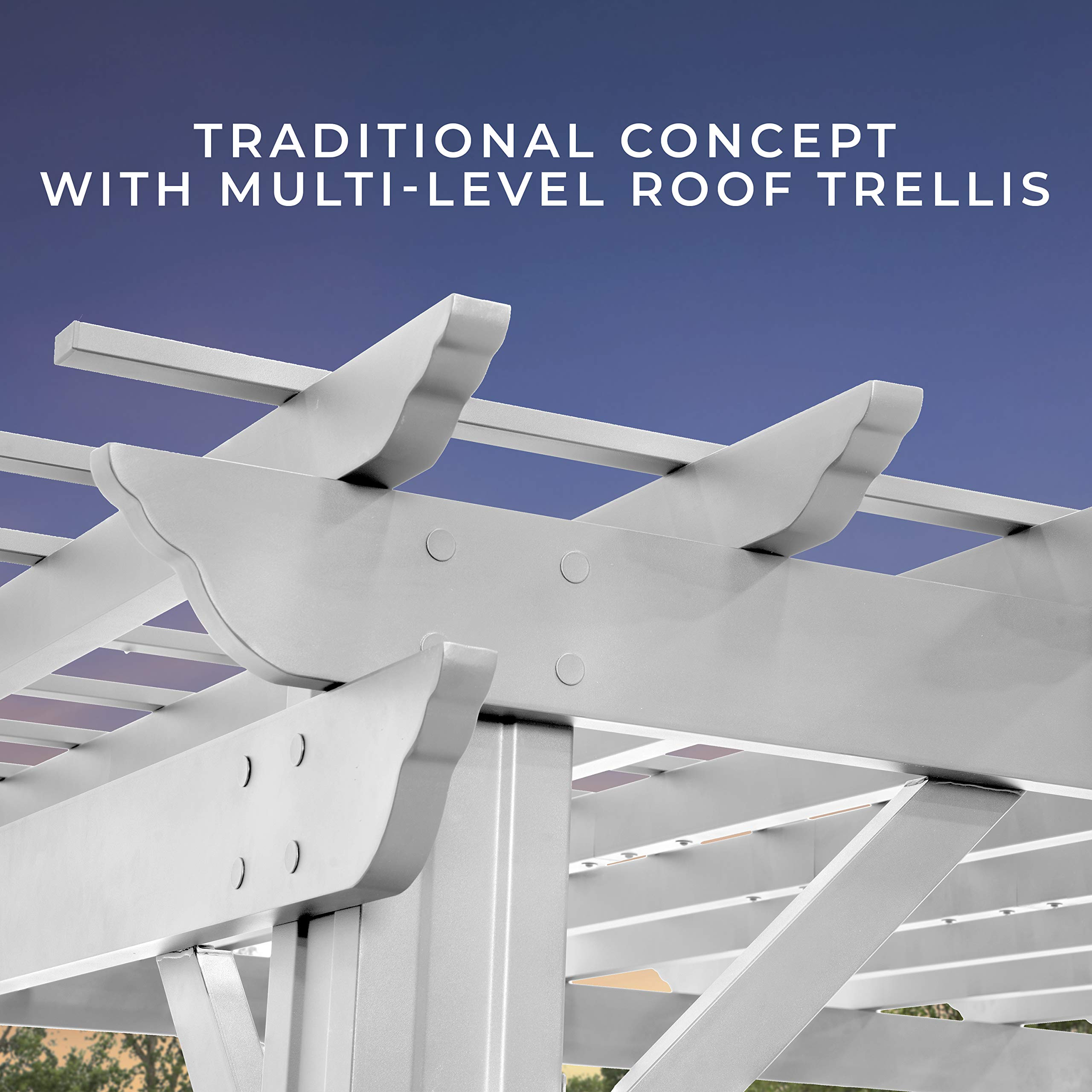 14' x 10' White Steel Traditional Pergola with Sail Shade Soft