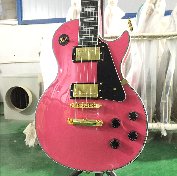 LP Electric Guitar Pink H-H Pickups Gold Hardware Guitar 6 strings Top