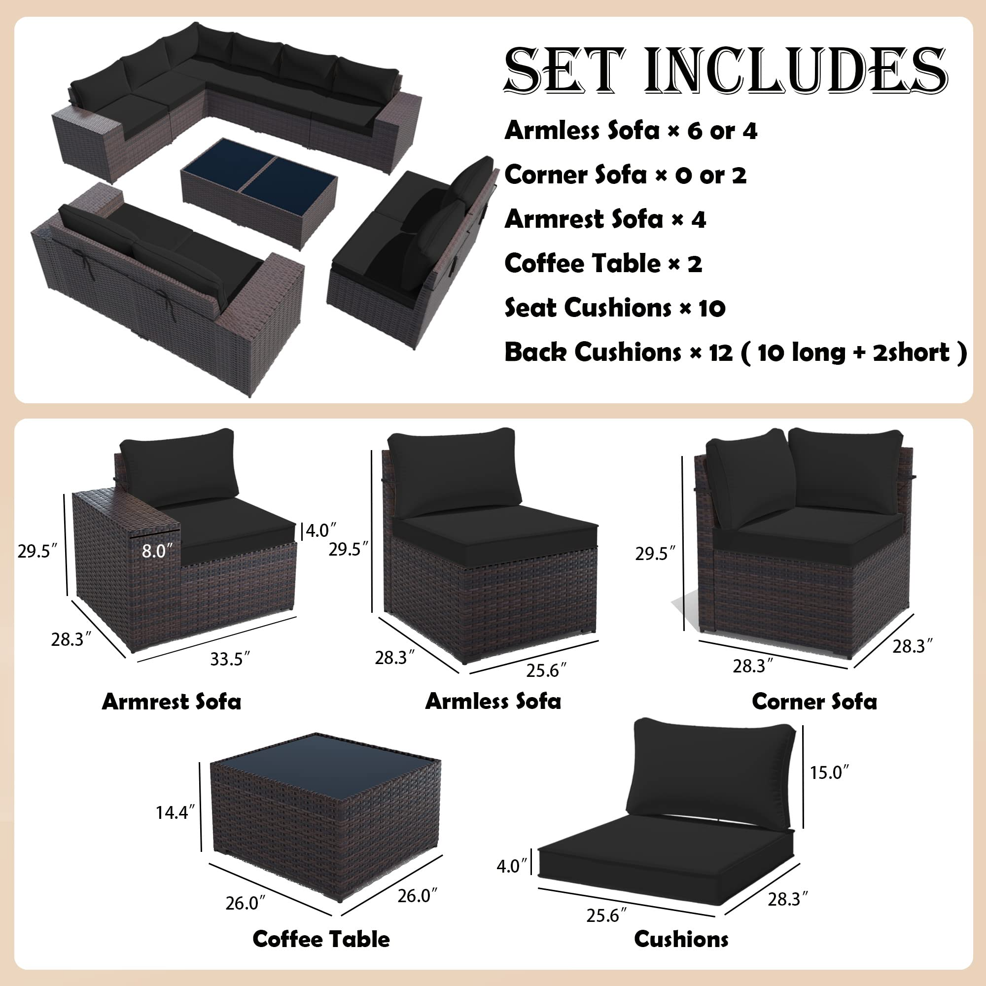Outdoor Patio Furniture Sets 12-Pc Patio Sectional Furniture