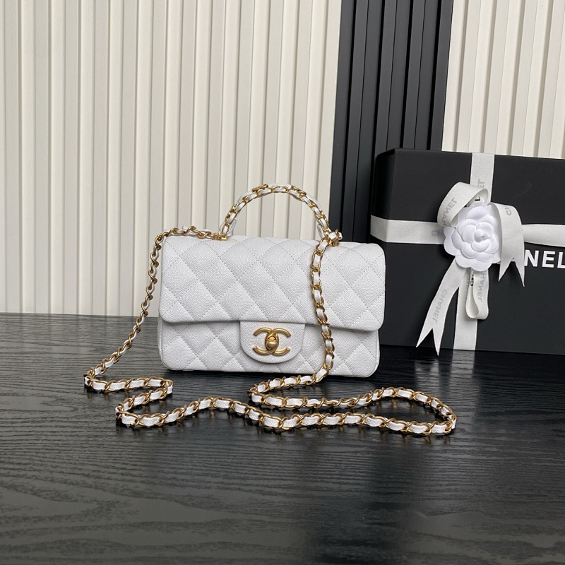 Chanel Pearl Top Handle Flap Bag White Classic