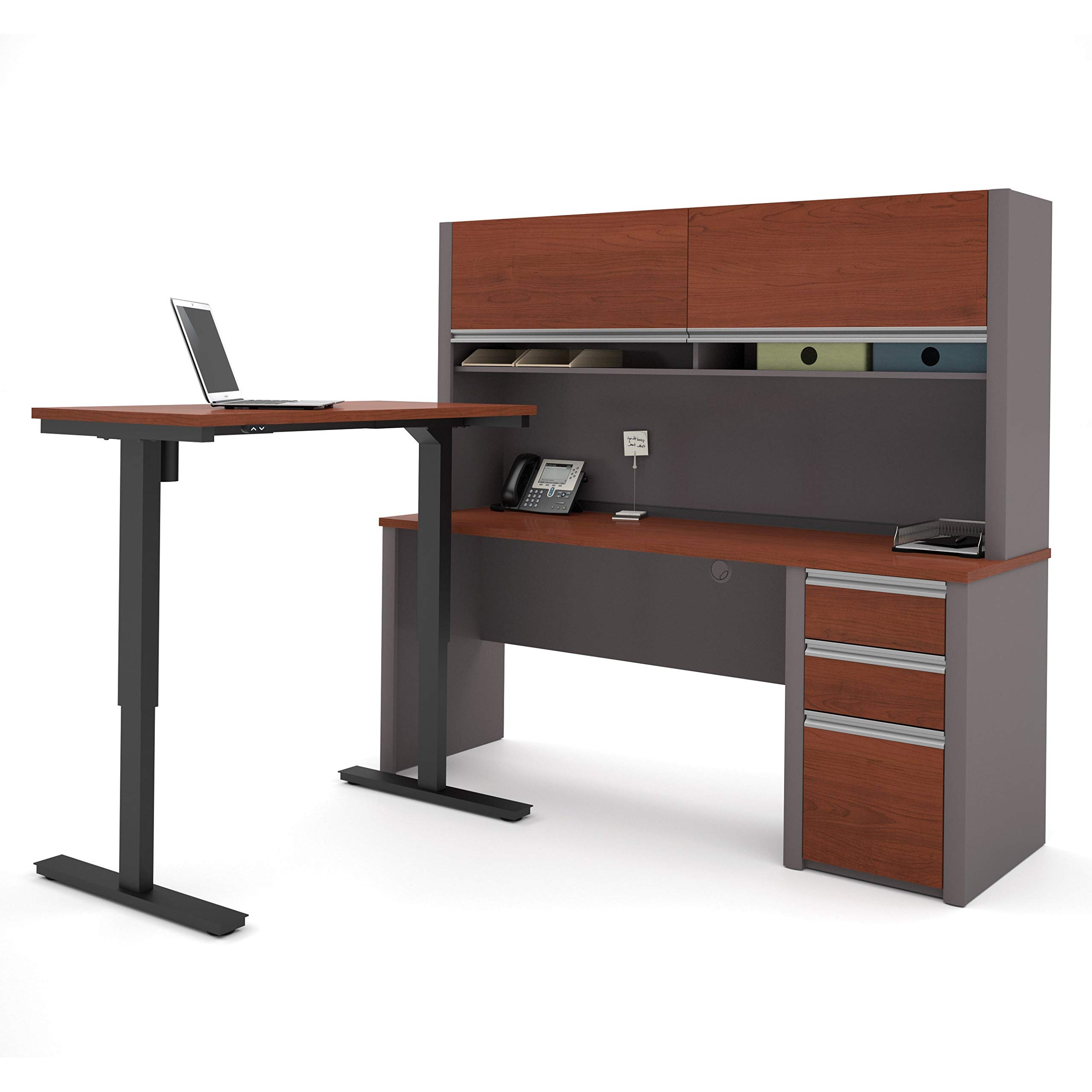 Bestar Connexion L-Shaped Standing Desk with Pedestal and Hutch