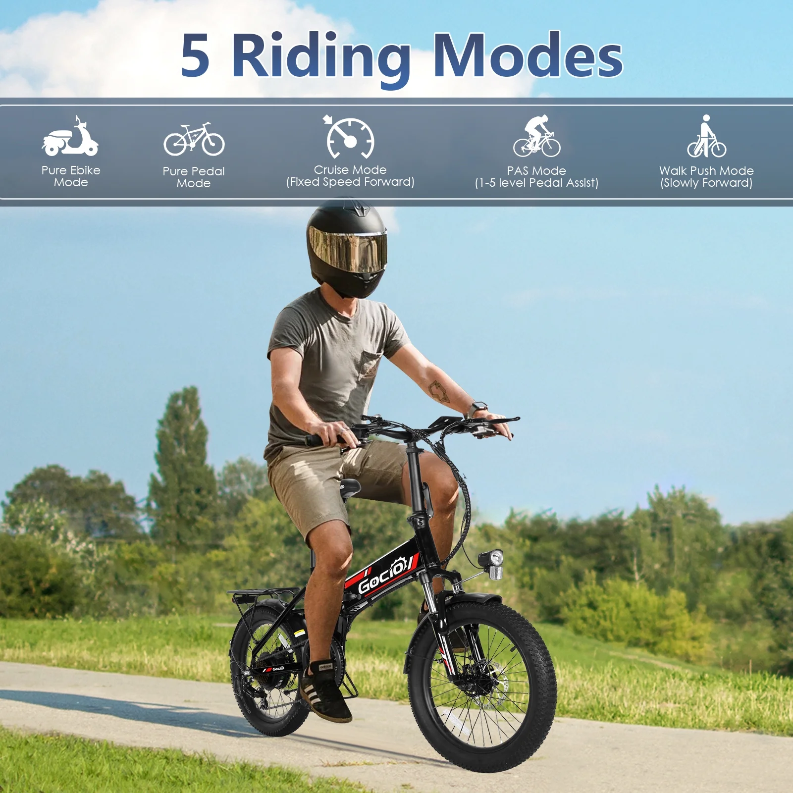 Gocio 20in Folding Electric Mountain Bike, 750W Peak, 48V 375Wh