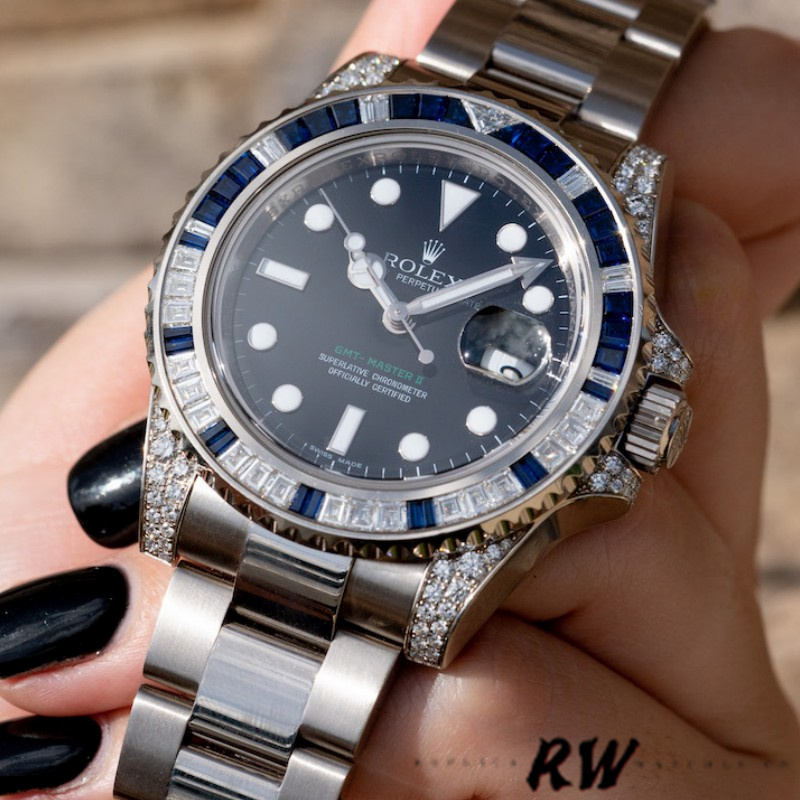 【Super Clone】Rolex GMT Master II 116759SA Black Dial White Gold 40mm Mens Replica Watch