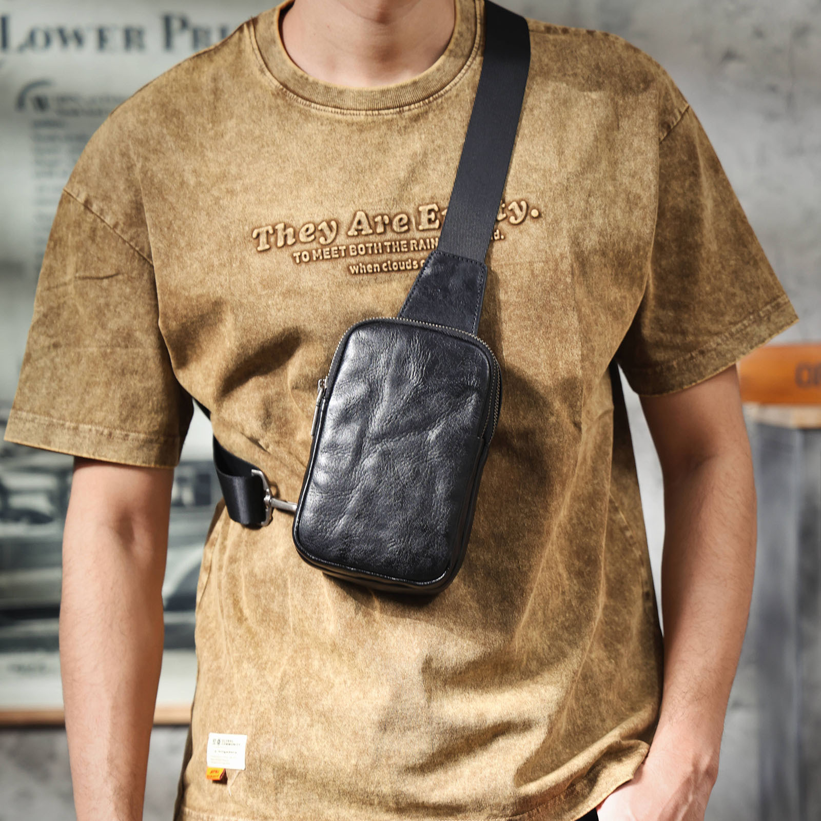 Modern Textured Leather Sling Bag - Compact Utility for the Urban Explorer