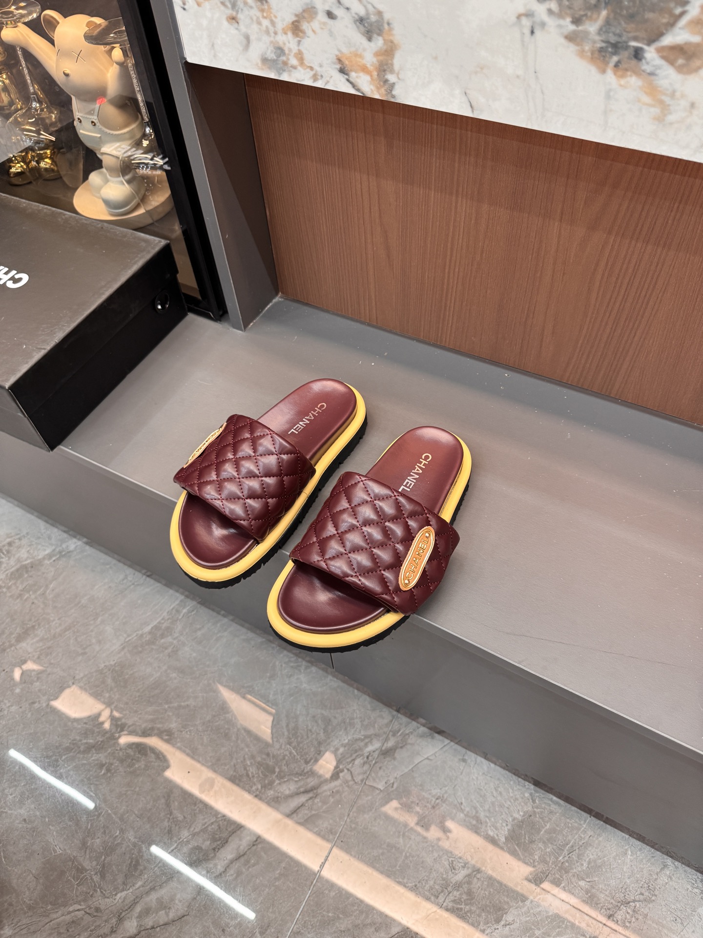 Chanel Platform Slide Sandals - Burgundy