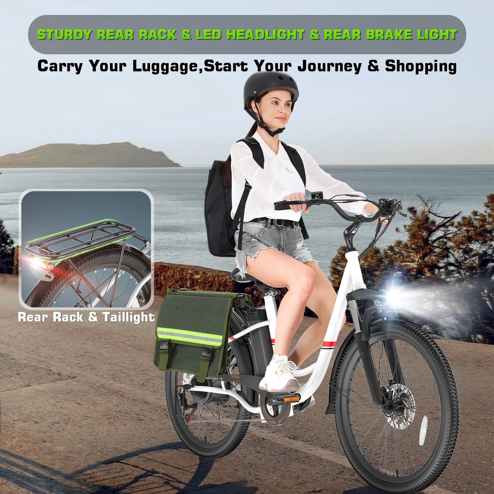 Elifine 26in Low-Step Electric Cruiser Bike, 500W, 48V 7.8Ah