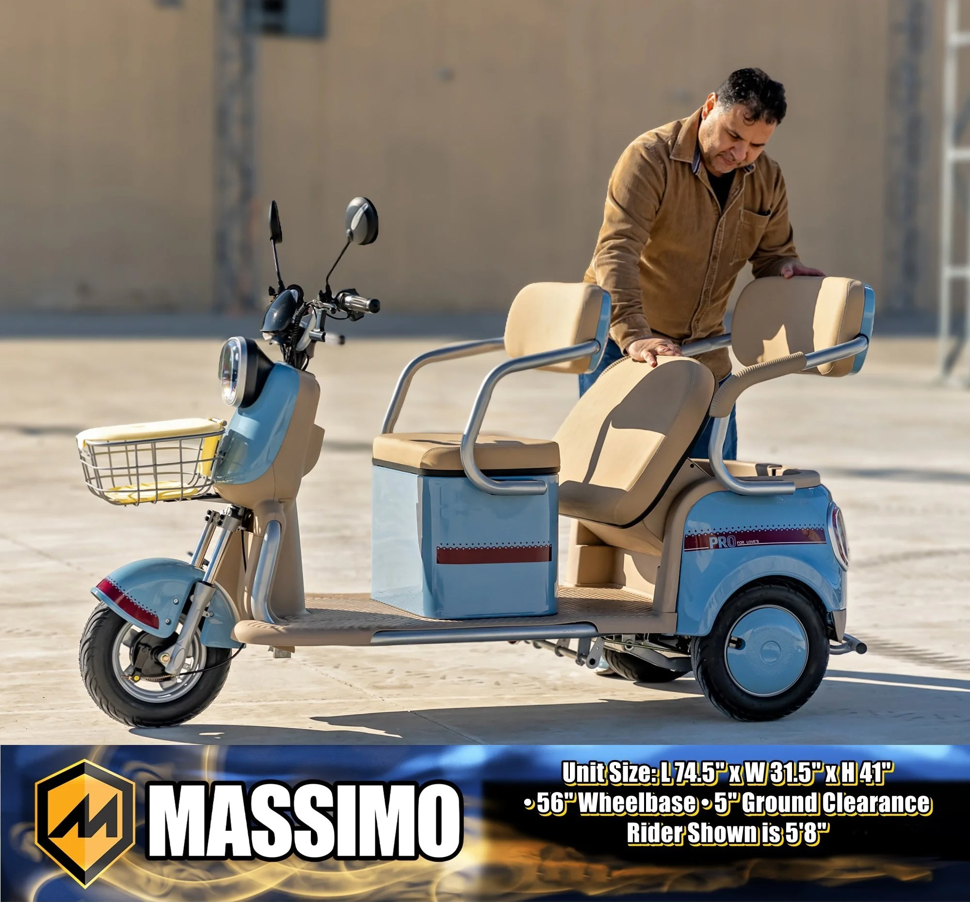 Massimo MGC Two-Seat 3-Wheel Electric Cart, Blue