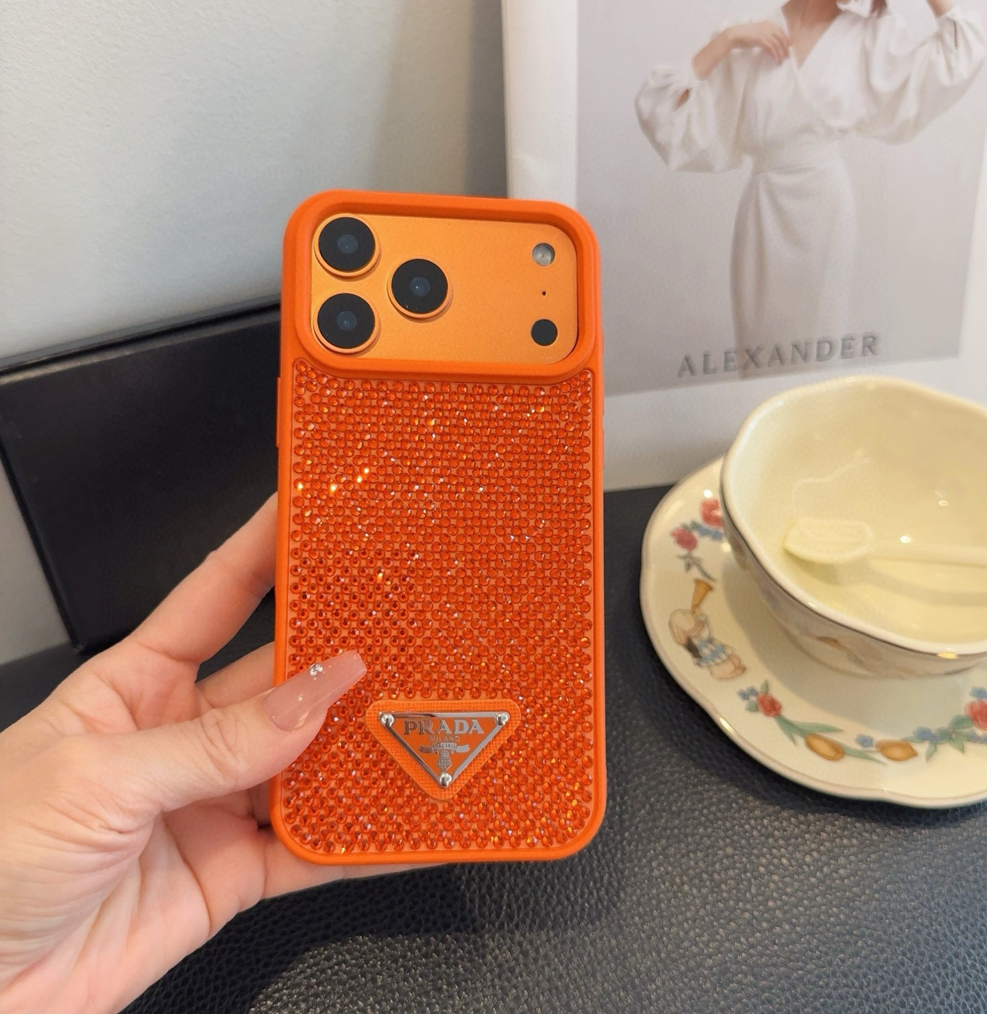 Prada Style Bling Diamond Phone Case with Triangular Logo