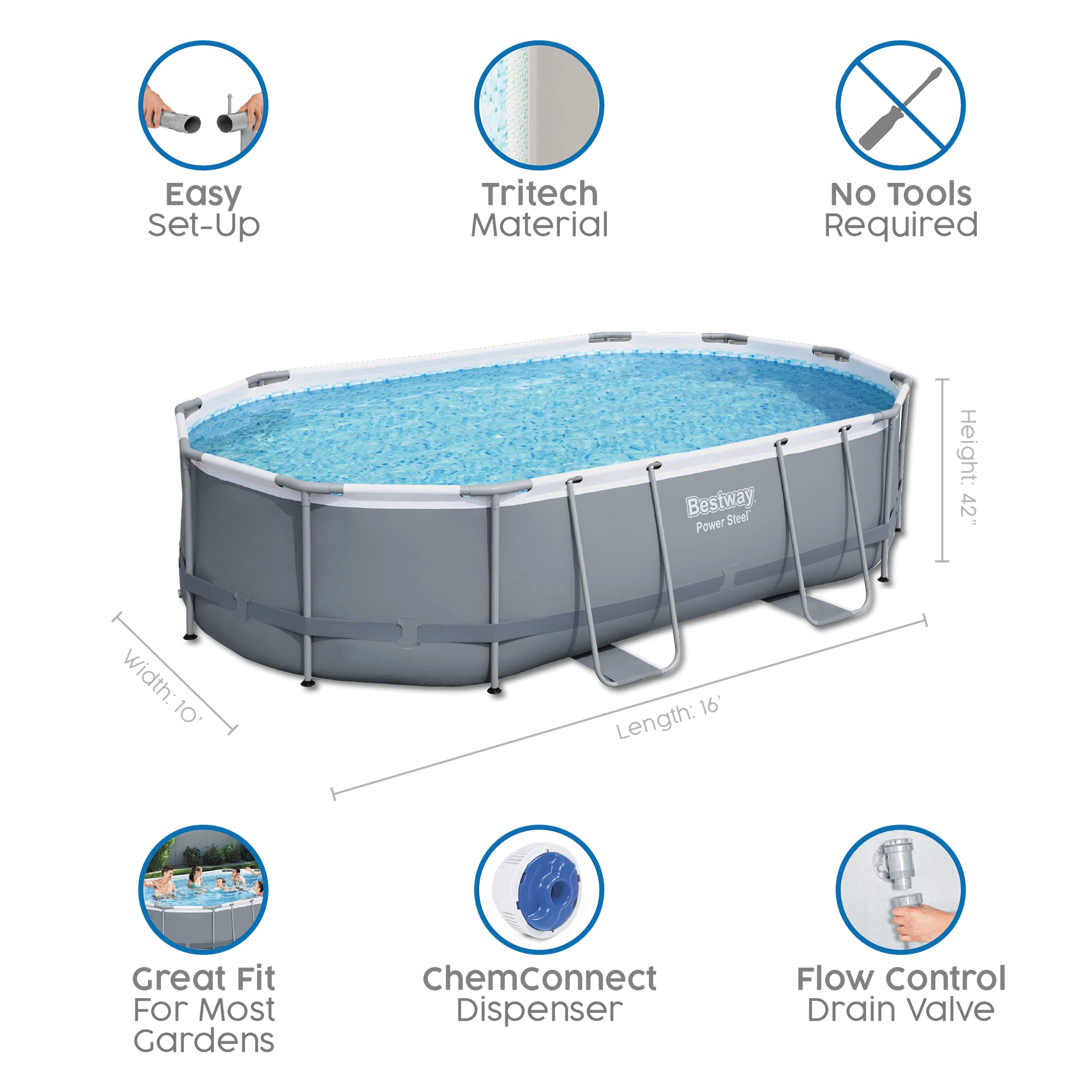 Power Steel Above Ground Pool, Grey