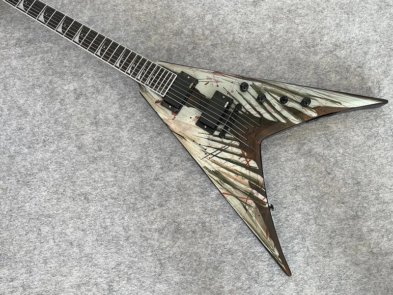 Shaped V Dovetail Flying Electric Guitar, Rosewoodd Fingerboard Active Pickup Top