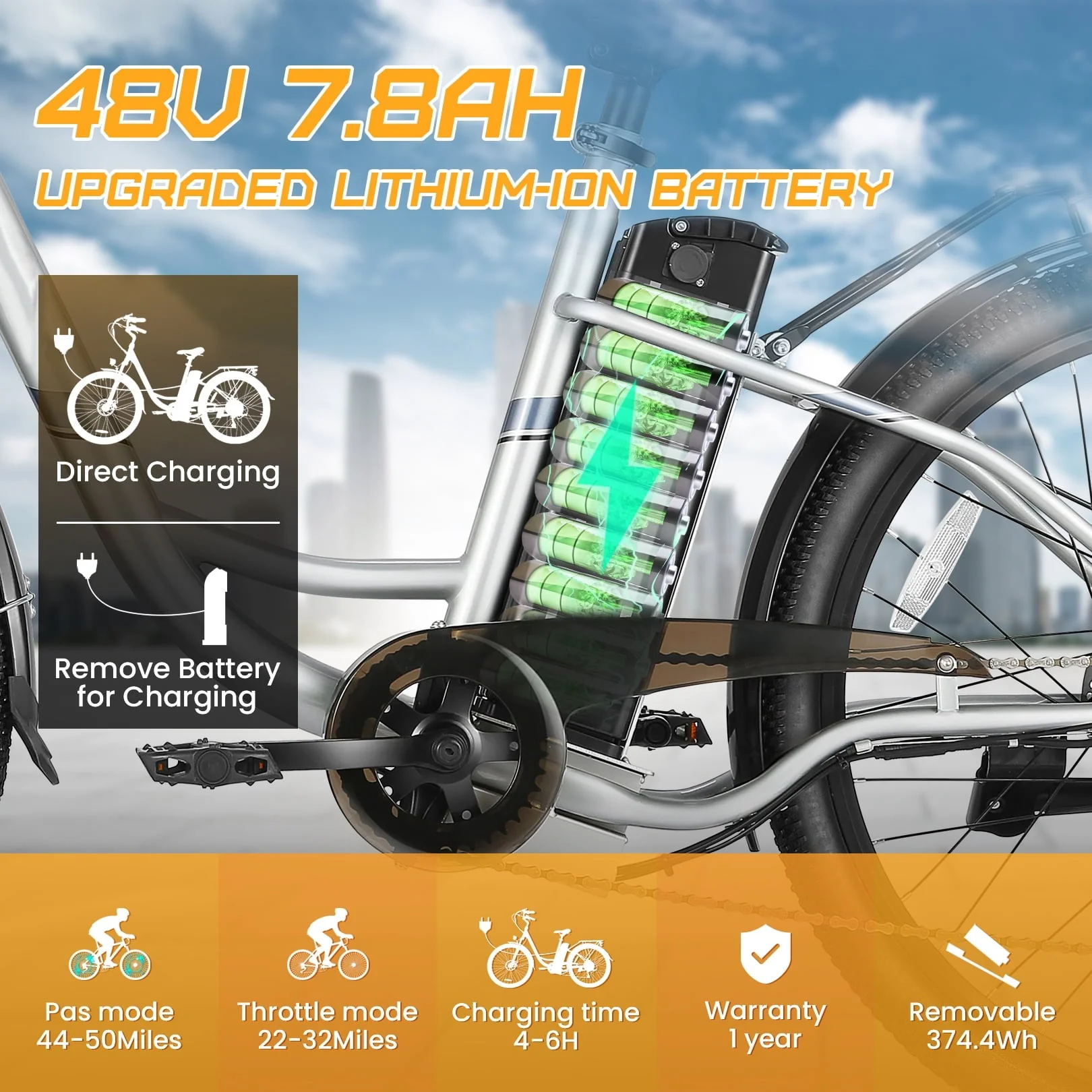 Gocio 26in Electric Hybrid Bike, 500W, 48V 7.8Ah