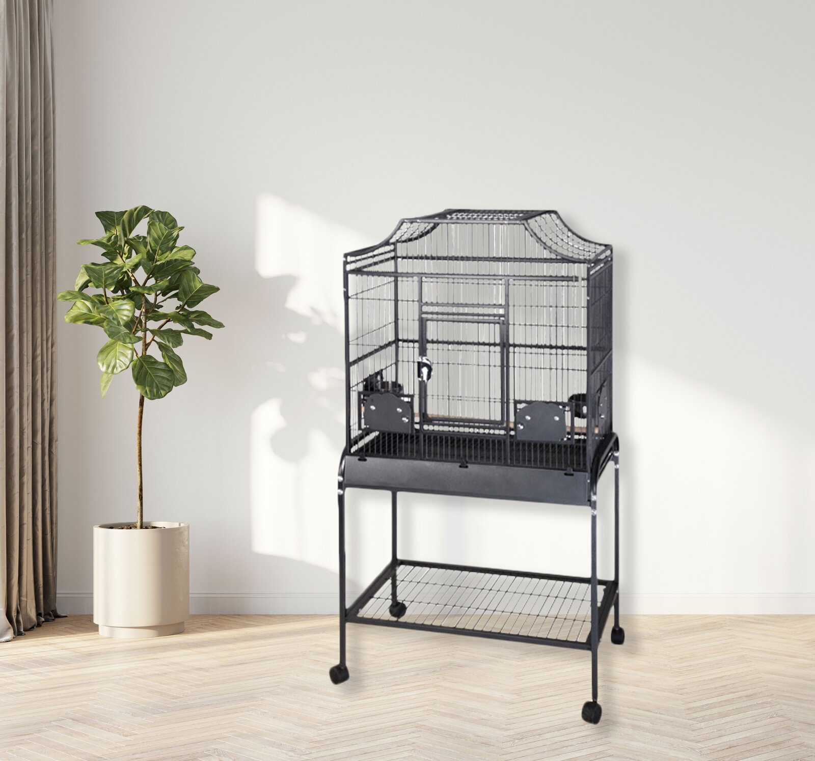 Elinor 55'' Iron Victorian Top Floor Bird Cage with Wheels