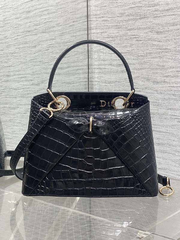 Dior Toujours Tote Bag Small Black Crocodile