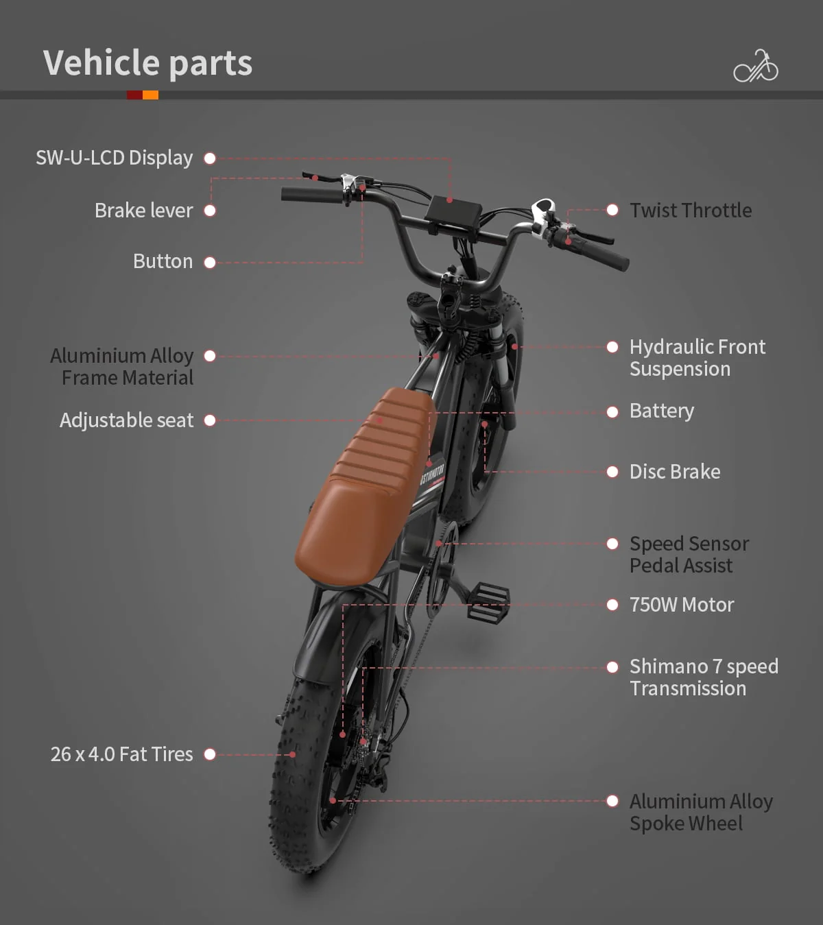 Aostirmotor 20in Fat Tire Electric Bike, 750W, 48V 12.5Ah