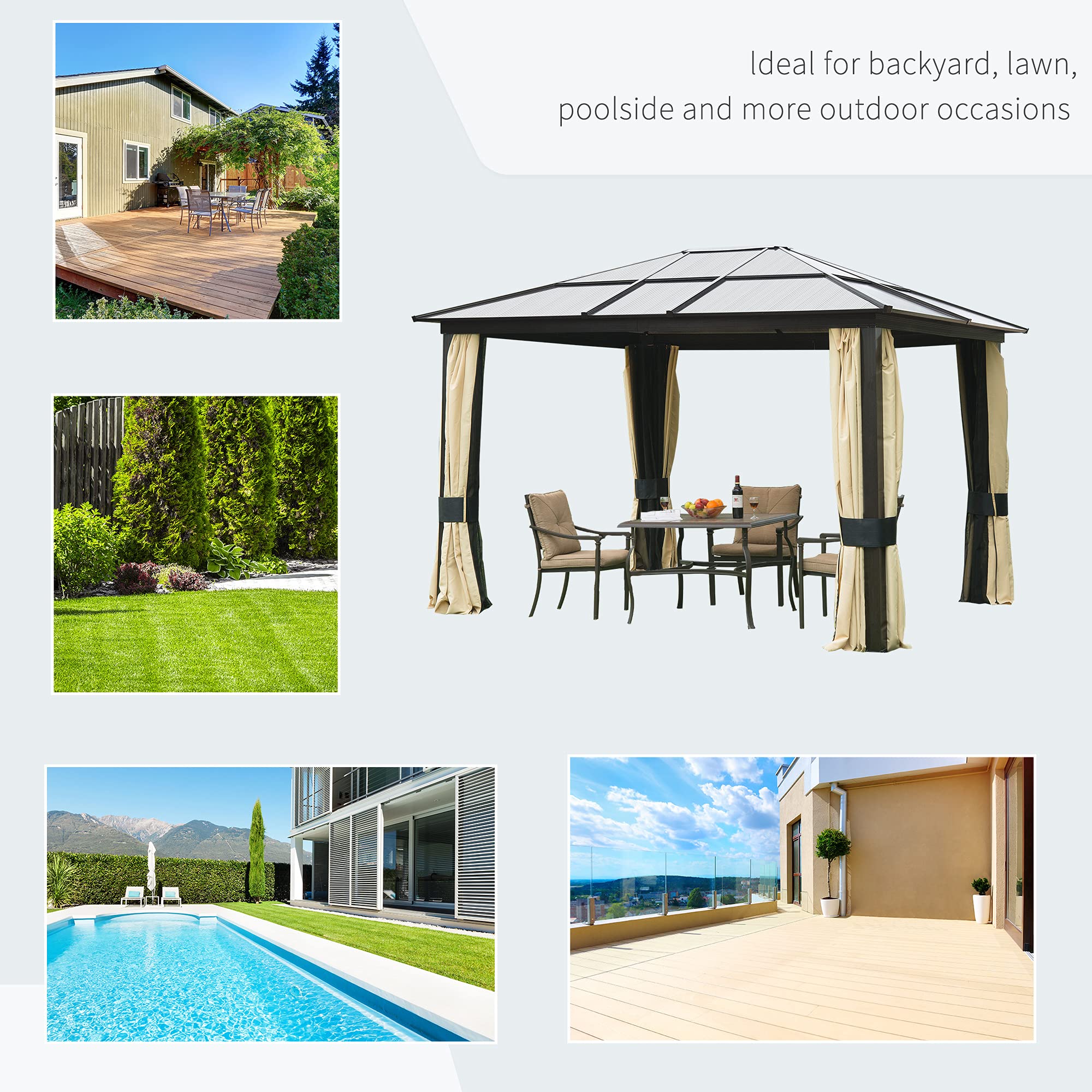 12'L x 10'W Hard Top Gazebo Canopy Sunshelter Waterproof Sun