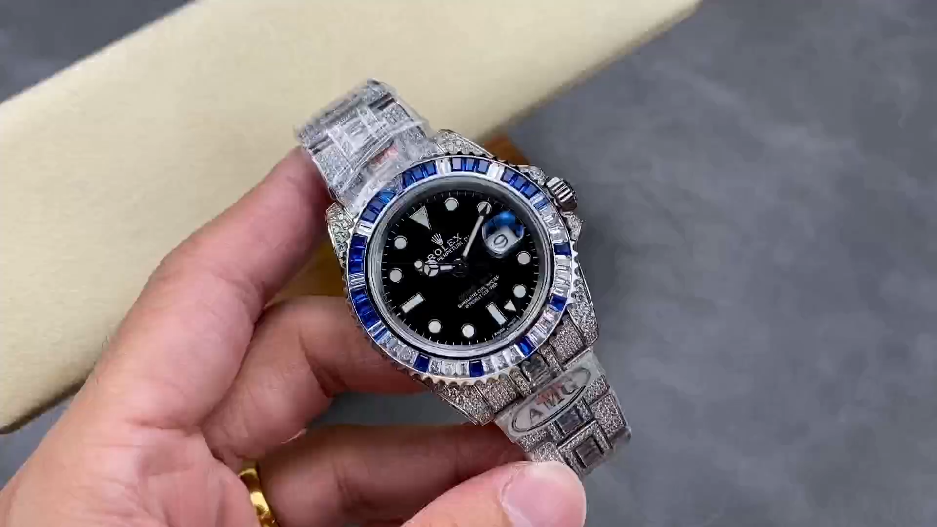 【Super Clone】Rolex GMT Master AMG 126710BLRO 40mm With Dual Time Black Dial Diamond Watch