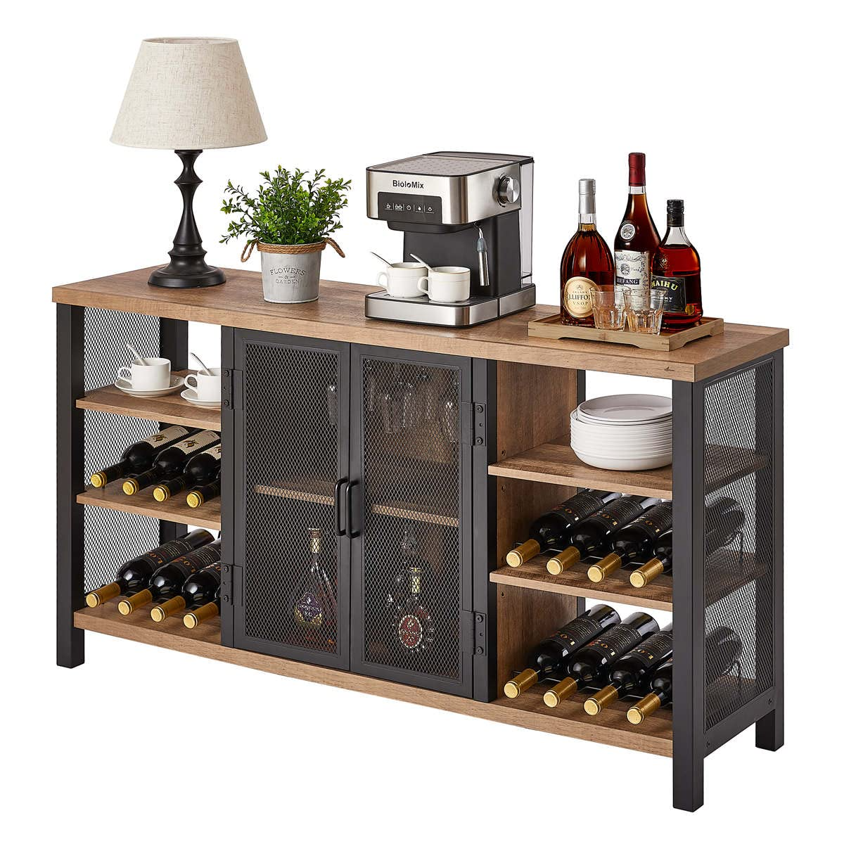 Industrial Wine Bar Cabinet for Liquor & Glasses