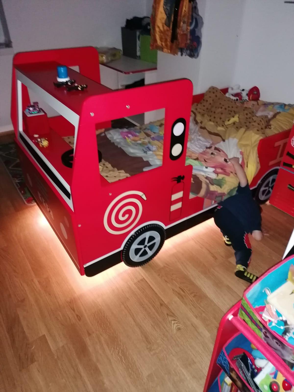 Children's Bed Frame Red Fire Truck Imitation Kids Bed Car