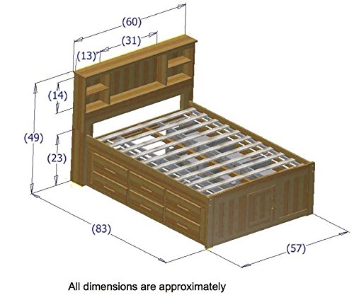 Charcoal Full Bookcase Bed with 12 Drawers